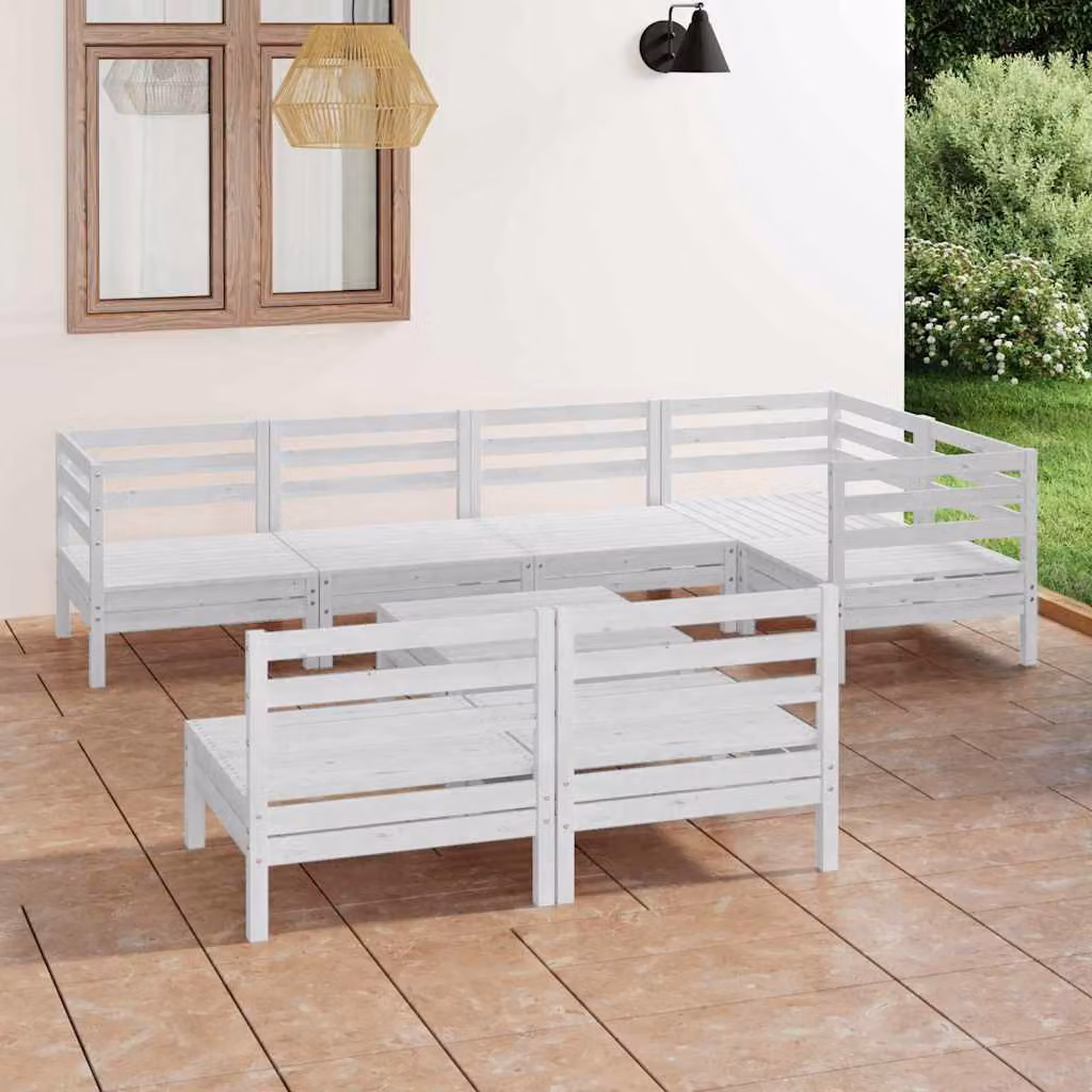 vidaXL Set Salotto da Giardino 8 pz in Legno di Pino Bianco con Cuscini e Forma a L