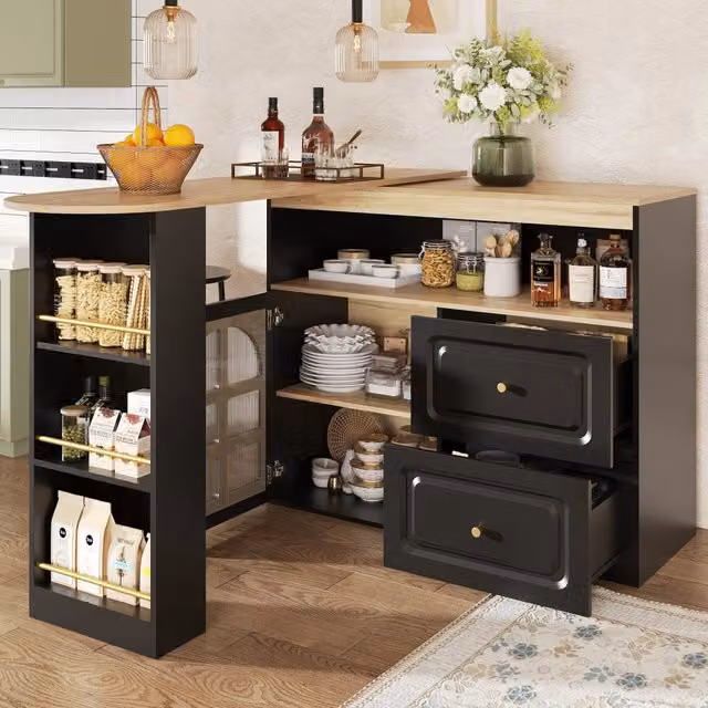 Credenza estensibile 138-204 cm nera in MDF - rotazione 360°