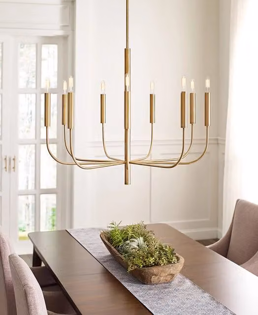 Lampadario a soffitto FEISS Brianna in metallo e tessuto, colore oro e bianco, con 9 luci E14