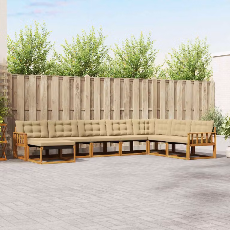 Set di divani da esterno vidaXL 8 pz in legno di acacia con cuscini beige e marrone per giardino e terrazza