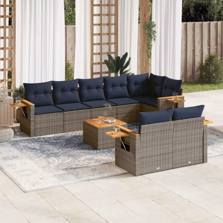 Maison Exclusive - Set Divani da Giardino 9 pz con Cuscini Grigio in Polyrattan