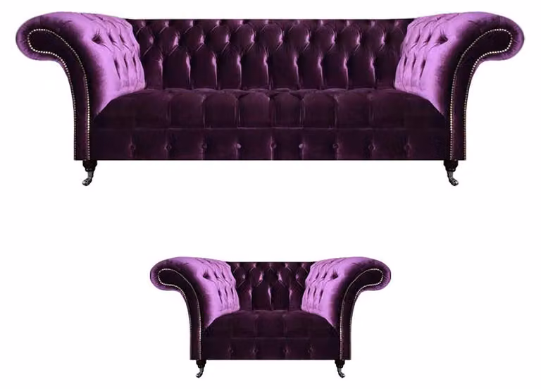 Schicke Chesterfield Lila Polstercouch Wohnzimmer Sessel Luxus Möbel