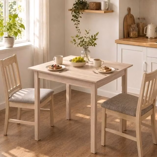 Tavolo da pranzo quadrato 75x75x76 cm in legno naturale, per 2 persone, salvaspazio –
