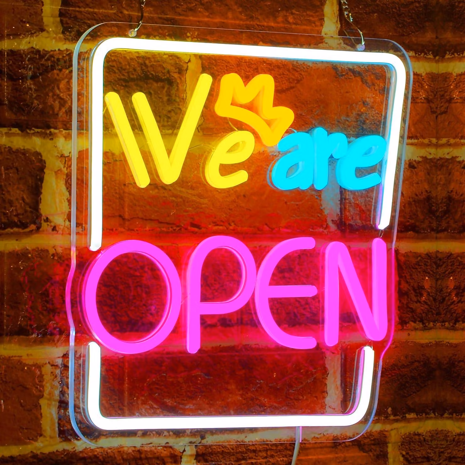 Segnale luminoso a LED effetto neon "Siamo aperti", dimensioni 30,5x30 cm, alimentazione USB
