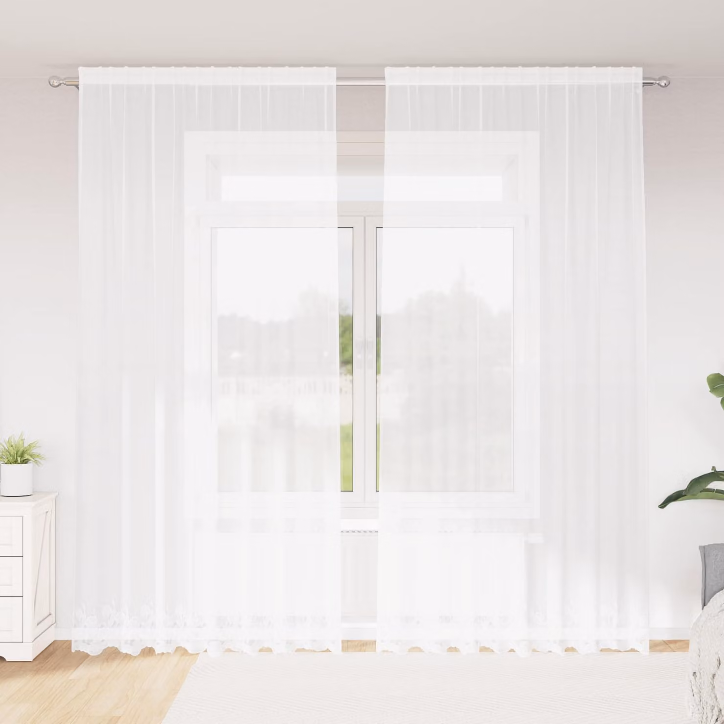Tenda in pizzo bianca vidaXL con motivo floreale in poliestere, L: 280 cm, H: 200 cm