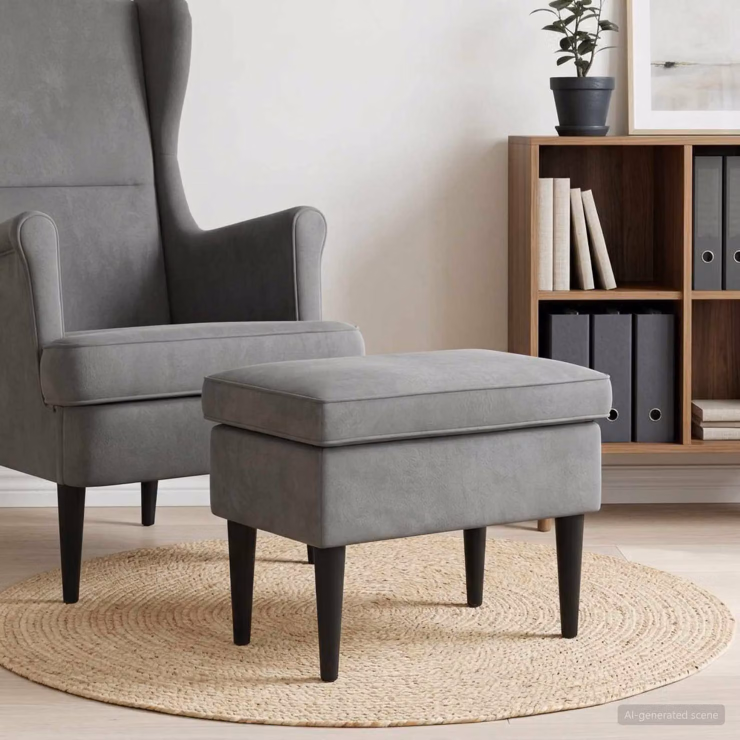 vidaXL Poggiapiedi in Velluto Grigio con Struttura in Legno L: 55 cm, P: 35 cm, H: 41 cm