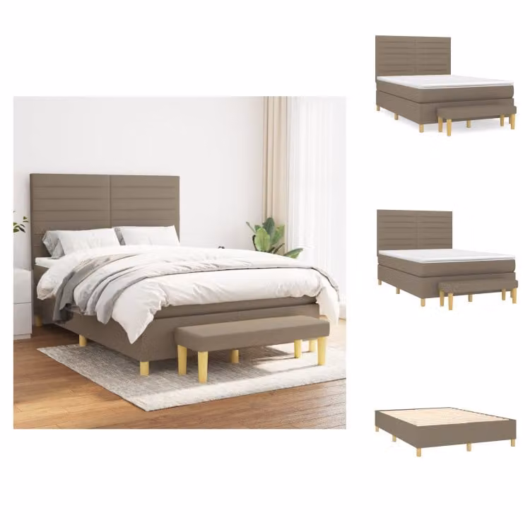vidaXL Letto a molle con materasso in tessuto taupe 140x190 cm - Letti e strutture letto