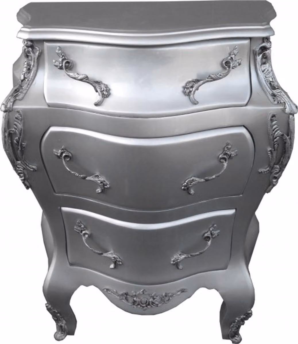 Comò Casa Padrino in stile barocco, finitura argento, dimensioni: 68 x 40 x 79,5 cm - Mobile artigianale