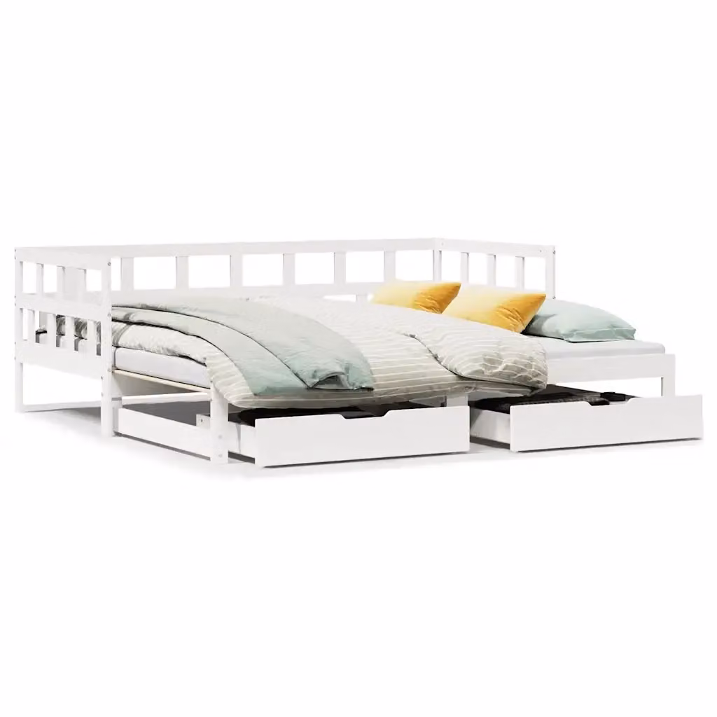 Letto estraibile con cassetti vidaXL in legno di pino bianco stile rustico L/P/H: 190 x 90 x 68,5 cm – 2
