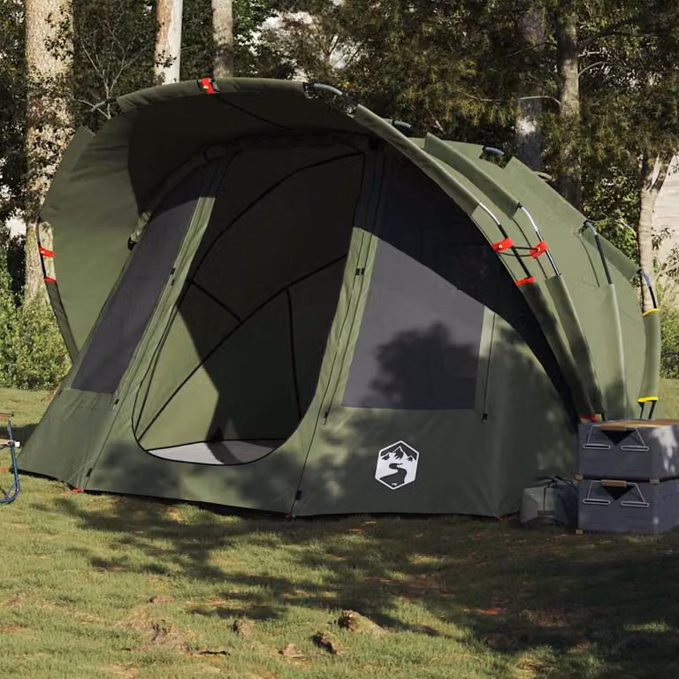 vidaXL Tenda da Pesca per 5 Persone Verde Oliva Impermeabile in Poliestere e Fibra di Vetro