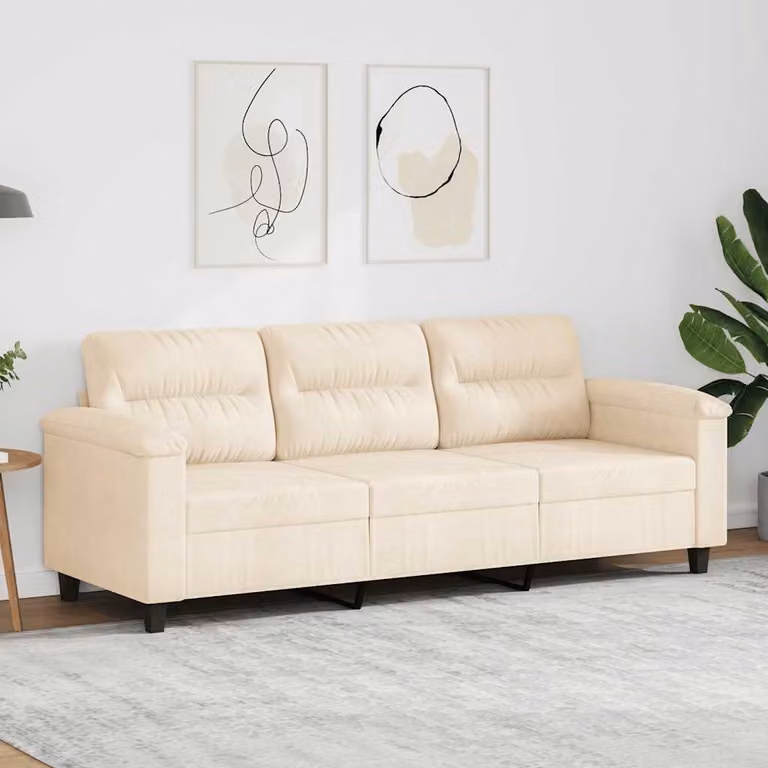 vidaXL Divano a 3 Posti Moderno in Microfibra Beige con Struttura in Metallo L: 210 cm, P: 80 cm, H: 77 cm