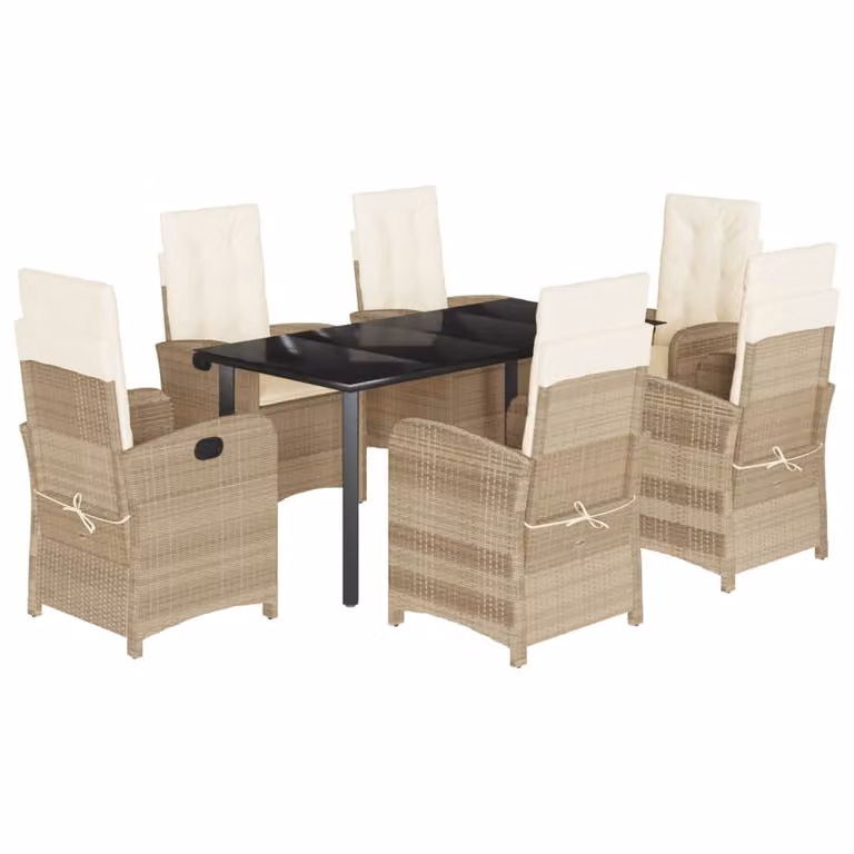 Set da Pranzo da Giardino 7 pz con Cuscini Beige in Polyrattan