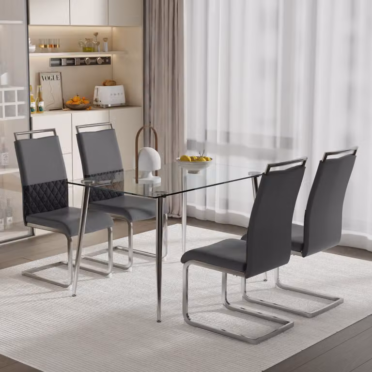 Flieks sedie per sala da pranzo, set di 2 sedie imbottite, sedia da ufficio a sbalzo con schienale, sedia da cucina con rivestimento in ecopelle, grigio