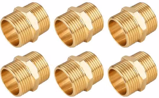 Set di 6 raccordi in ottone a doppio nipple per acqua potabile e impianti sanitari, filettatura esterna da 34 pollici, filettatura interna da 26,5 mm, resistente alla corrosione, per uso interno ed esterno