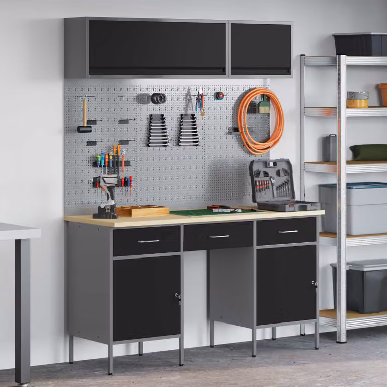 vidaXL Set di mobili da lavoro con cassetto con lo scaffale 8 pz Nero