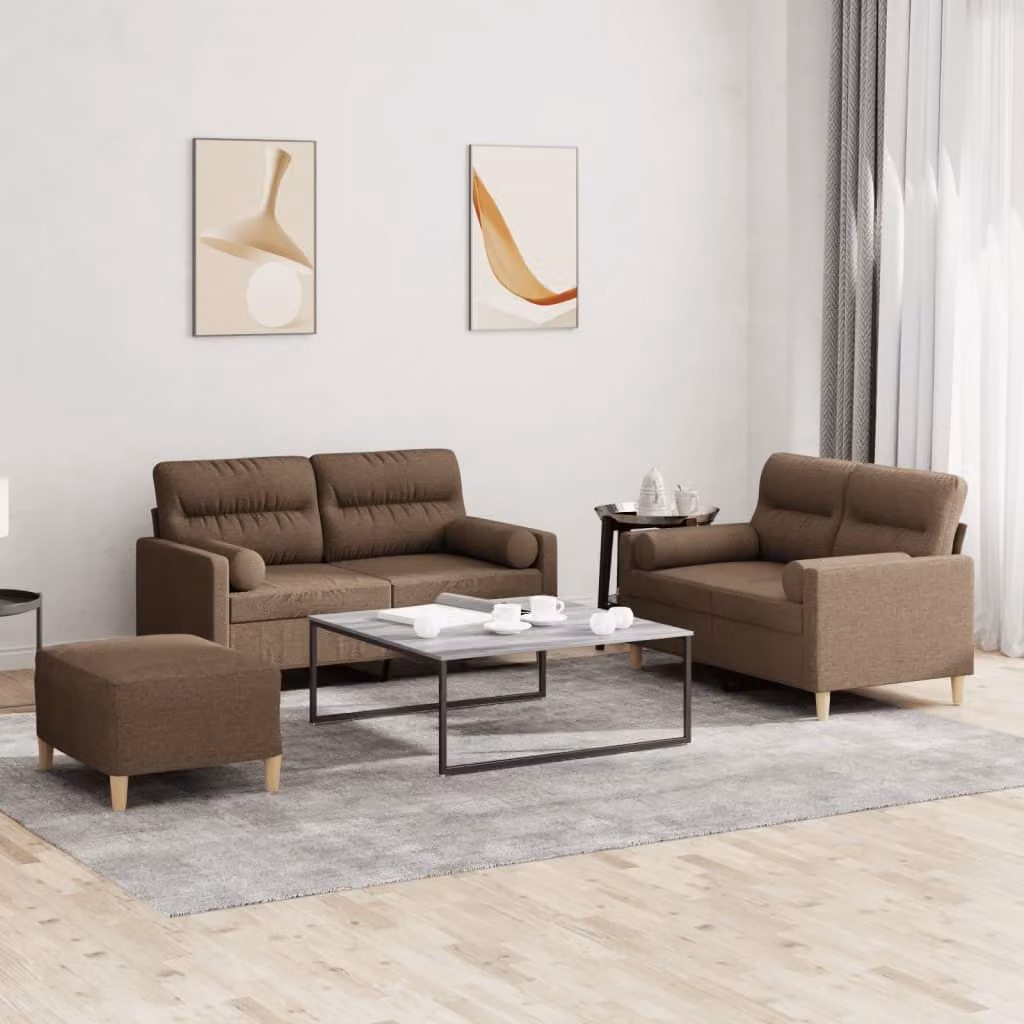 Maison Exclusive - Set divano 3 pezzi con cuscini in tessuto marrone