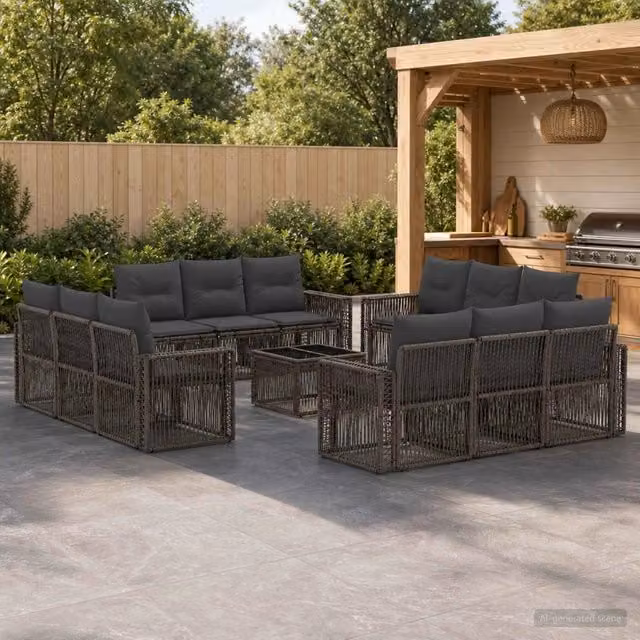 Set Divano da Giardino a Forma a U vidaXL in Polyrattan Grigio e Antracite con Tavolino e Cuscini – 1