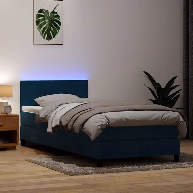Letto a Molle con Materasso e LED Blu Scuro 80x220 cm Velluto 3317101