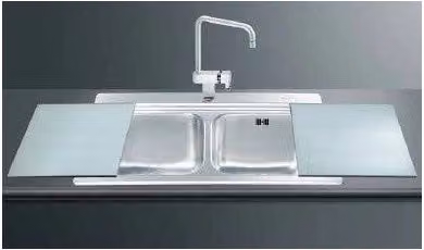 Lavello incasso 2 vasche 90x50 con taglieri in vetro bianco Smeg LI92B inox spazzolato