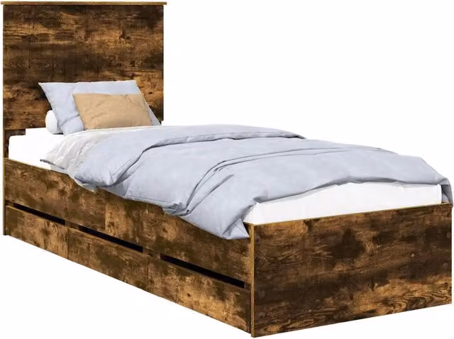 Letto singolo | Letto per adulti | Struttura del letto con cassetto Rovere fum¨¦ 75 x 190 cm