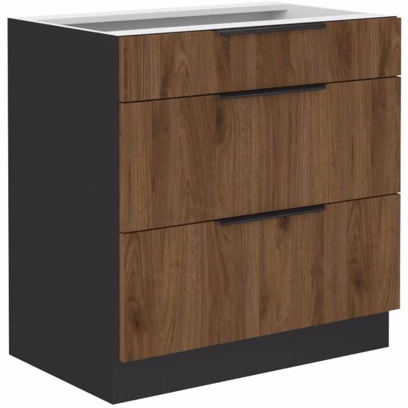 Mobiletto inferiore con cassetti TOVA - larghezza 80 cm, noce okapi / nero