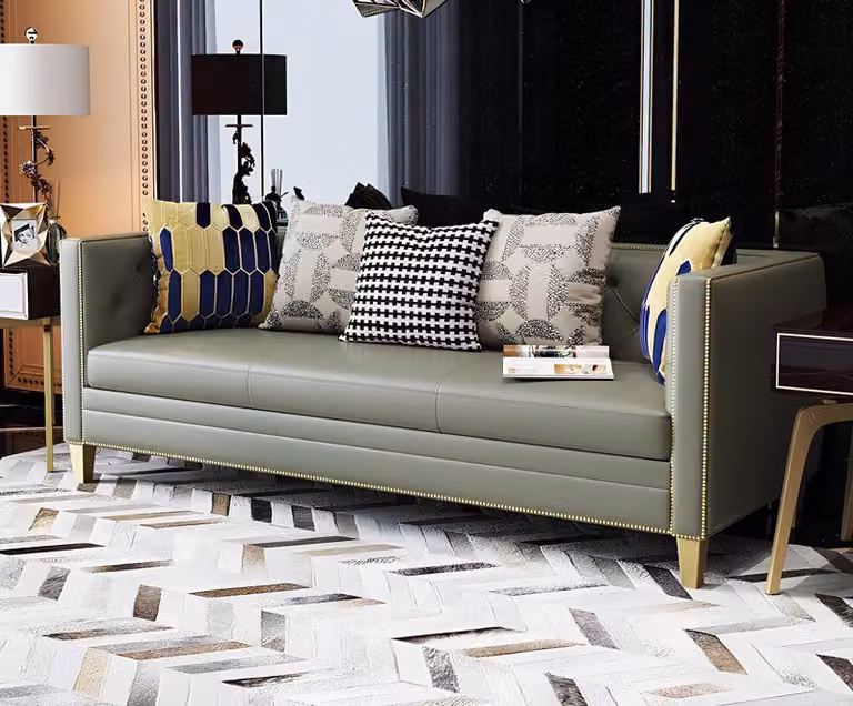 Chesterfield Edelstahl Couch Polster Sitz Garnitur Sofa 3+1 Leder Wohnzimmer