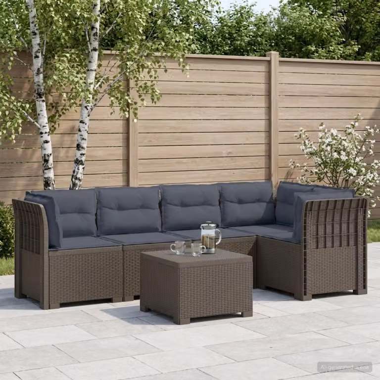 Set da giardino vidaXL a forma di L con divani, cuscini e tavolino in polyrattan grigio