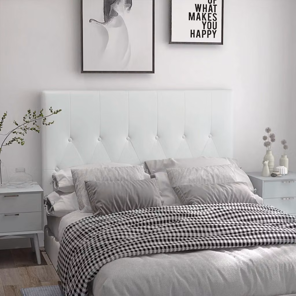 Testiera Letto Matrimoniale Imbottita GIORDANOSHOP con Design a Bottoni in Pelle PU Bianca L: 160 cm, P: 7 cm, H: 120 cm – 2