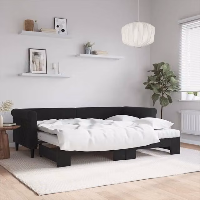 Divano Letto Estraibile vidaXL in Velluto Nero con Cassetto per Soggiorno e Camera da Letto L/P/H: 229 x 68 x 90 cm, Materasso 80x200 cm – 1