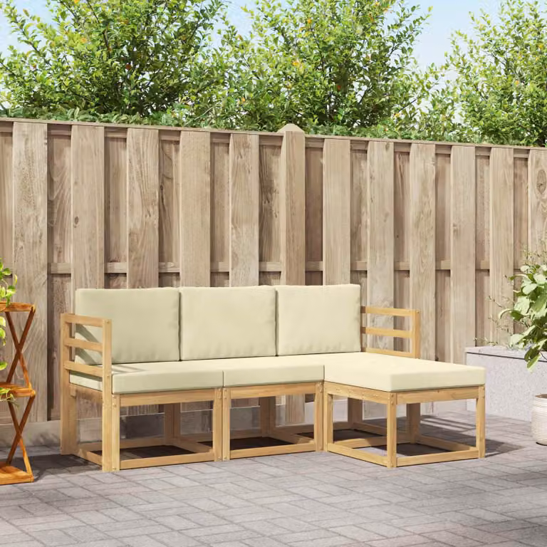 Set di divani da esterno vidaXL a forma di L in legno di acacia con cuscini, marrone e beige