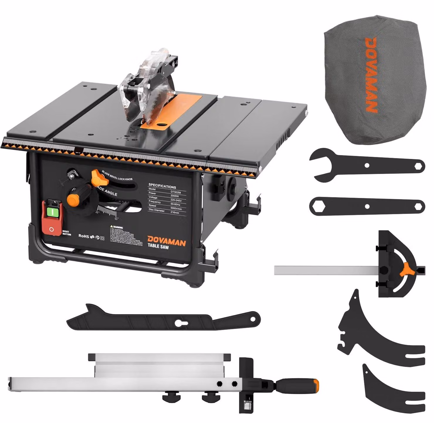 Troncatrice da banco elettrica - Sega da banco da 2000W - Lama da 216 mm - Profondità di taglio di 60/40 mm - Aspirazione polvere del 98% - Spina europea a 230V - Colore: nero