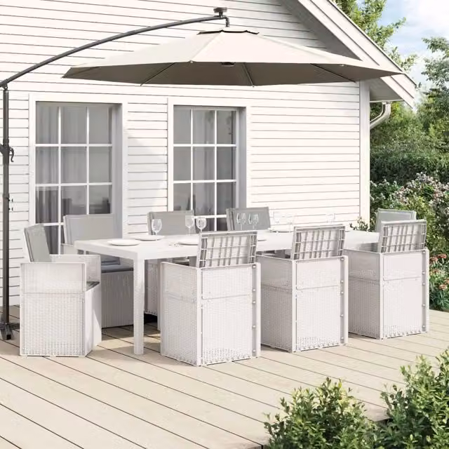 Set da Pranzo per Giardino 9 pz Bianco e Grigio Chiaro PP 3430098