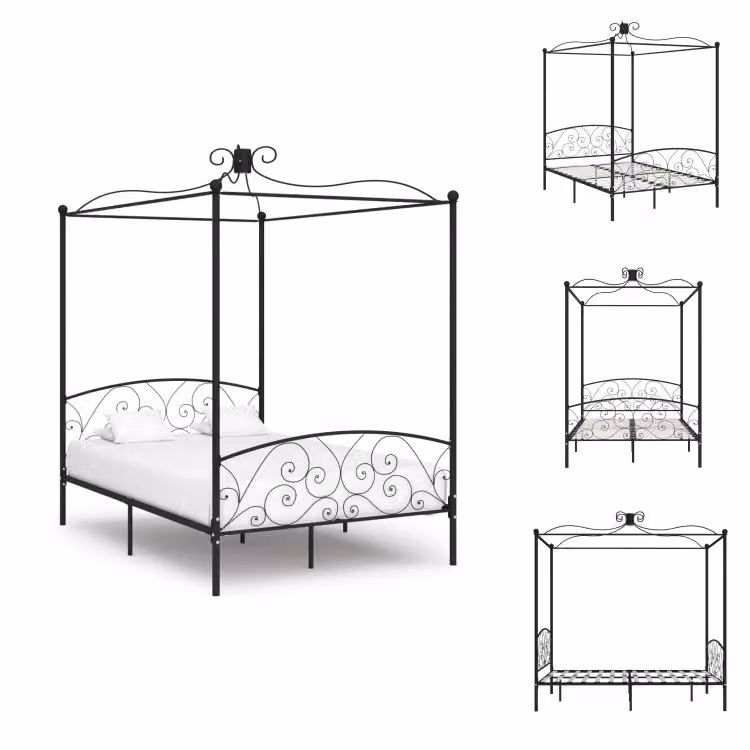 vidaXL Struttura letto a baldacchino in metallo nero 120 x 200 cm - Letti e strutture letto