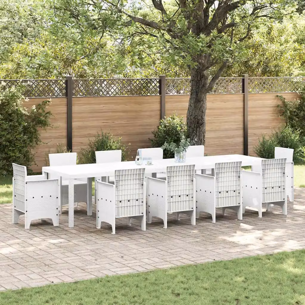 vidaXL Tavolo da giardino rettangolare in polyrattan bianco L: 350 cm, P: 100 cm, H: 74 cm