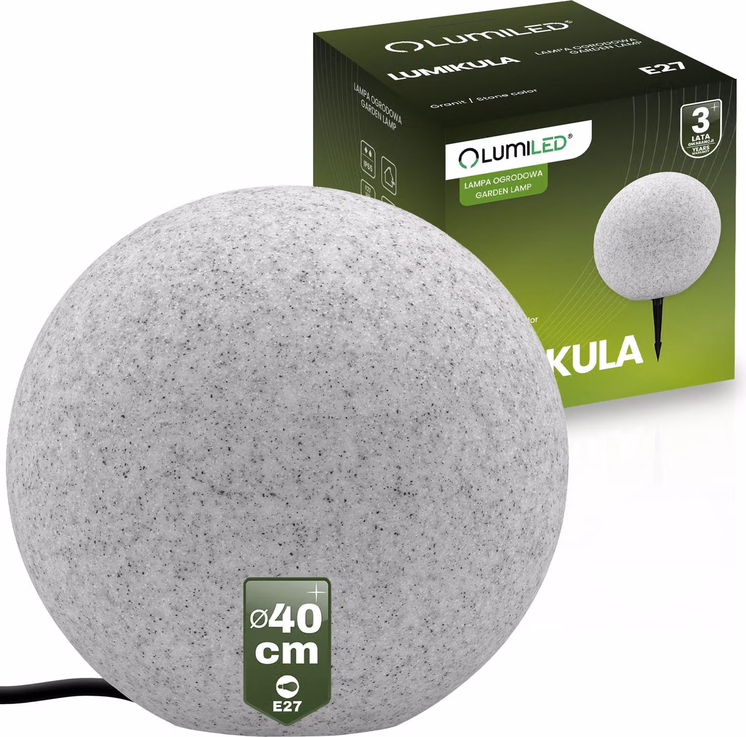 LUMILED stone globe light outdoor 40cm luce globo lampada globo giardino globo luce esterna globo sentiero luce IP44 E27 presa cavo di collegamento 1,95m