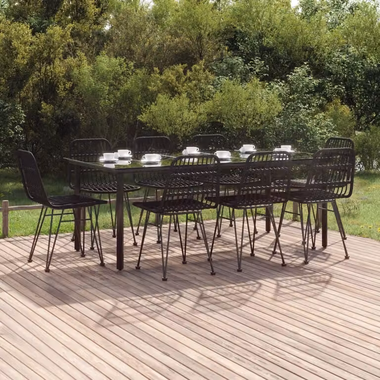 Set da pranzo da giardino vidaXL in polyrattan e vetro nero, 9 pezzi