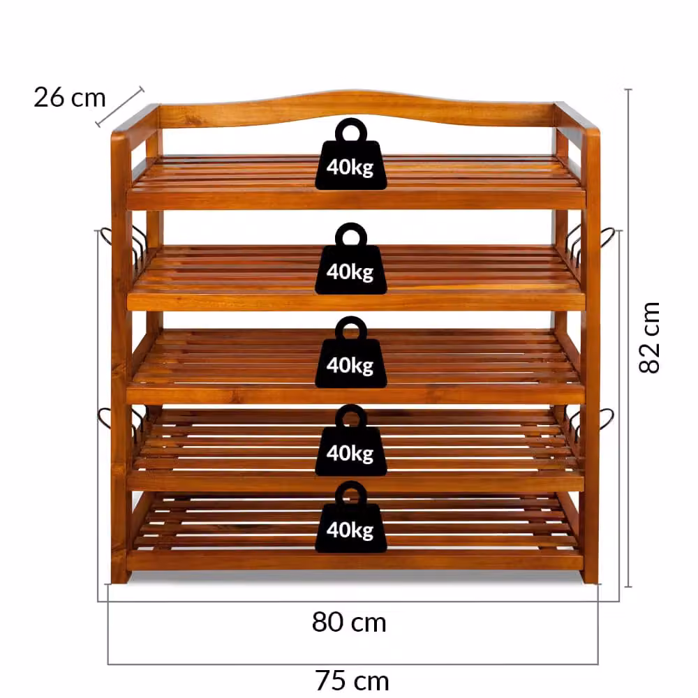 Scarpiera Casaria® in legno di acacia e metallo marrone con 5 ripiani interni – 2