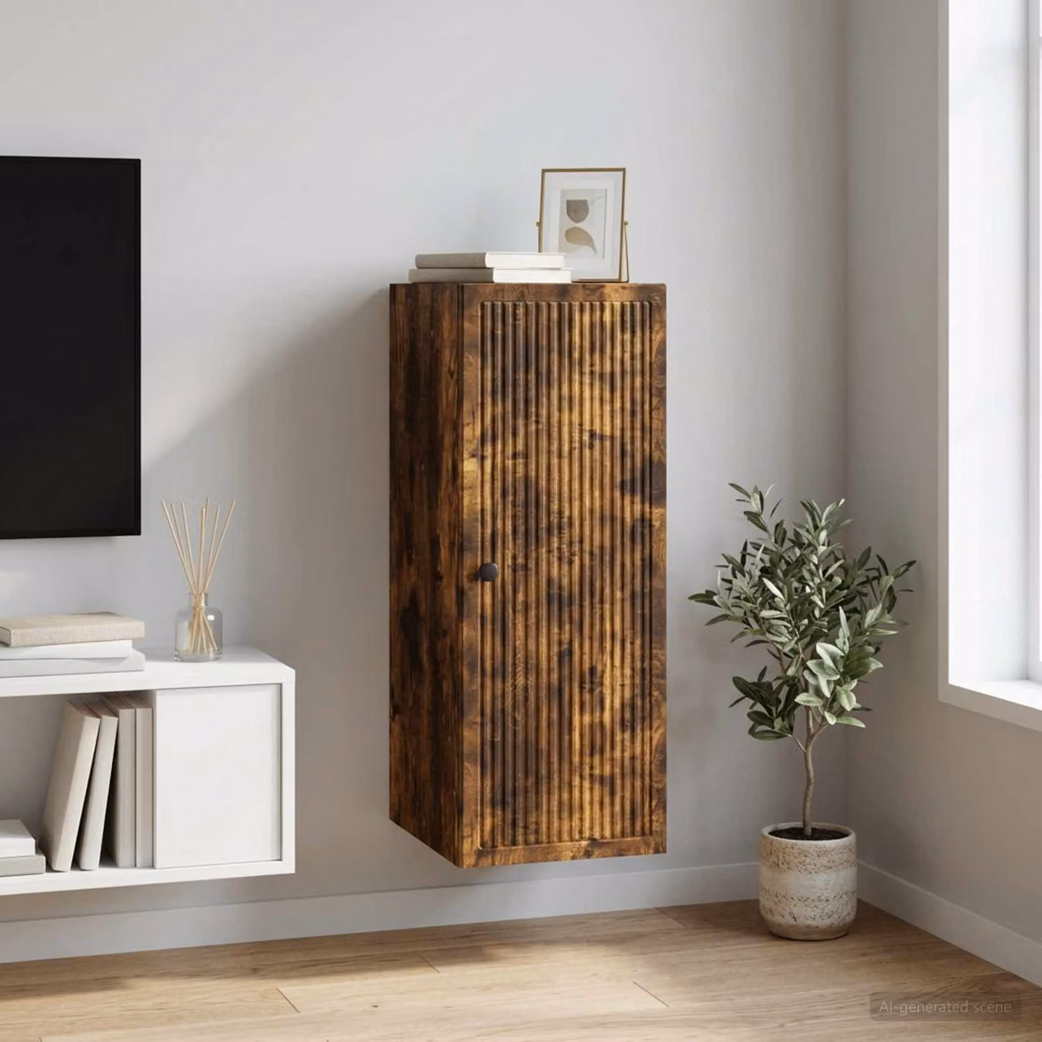 vidaXL Mobiletto a muro in Rovere Fumo con ante a battente, L: 33 cm, P: 34,5 cm, H: 90 cm