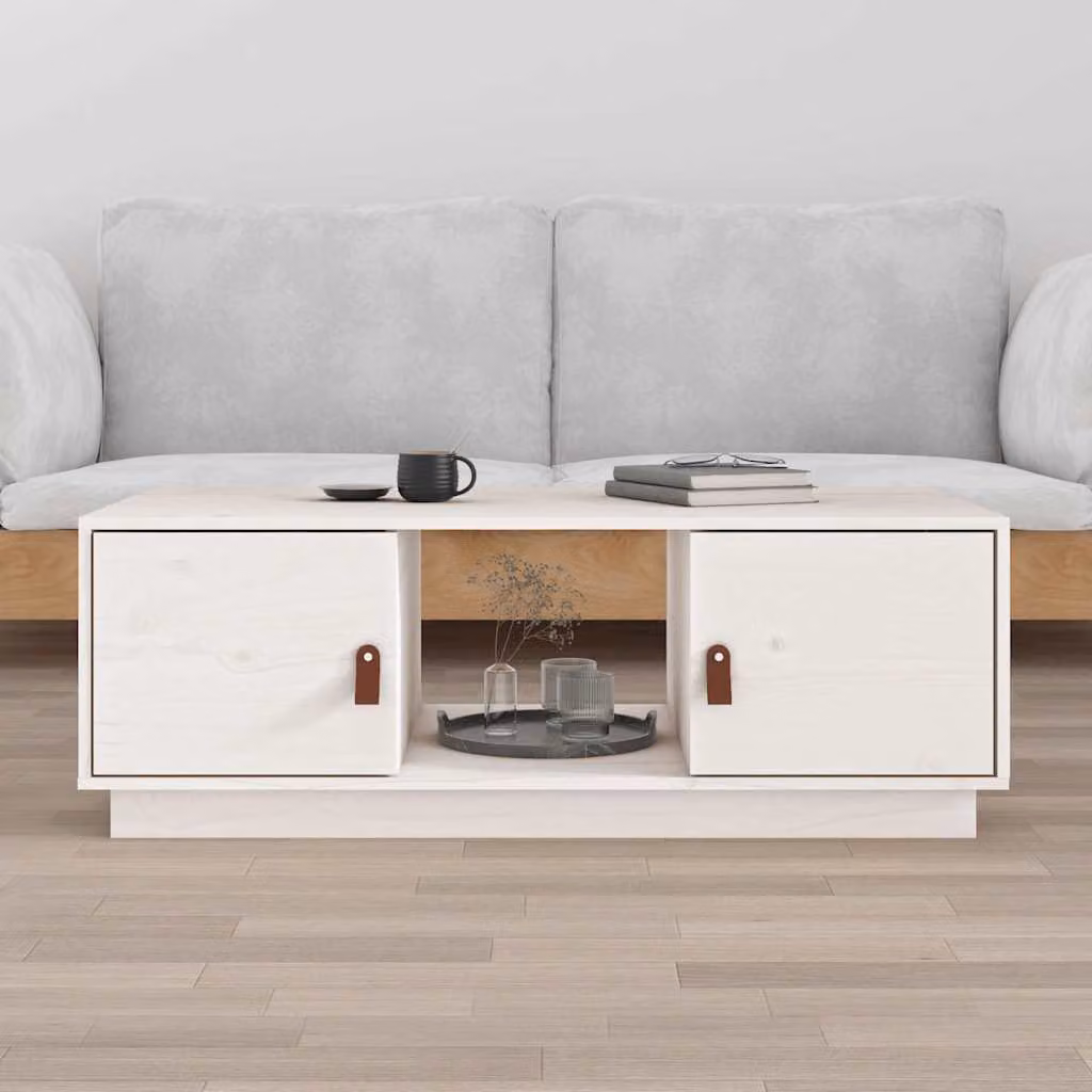 vidaXL Tavolino da Salotto Moderno in Legno di Pino Bianco L: 100 cm, P: 50 cm, H: 35 cm