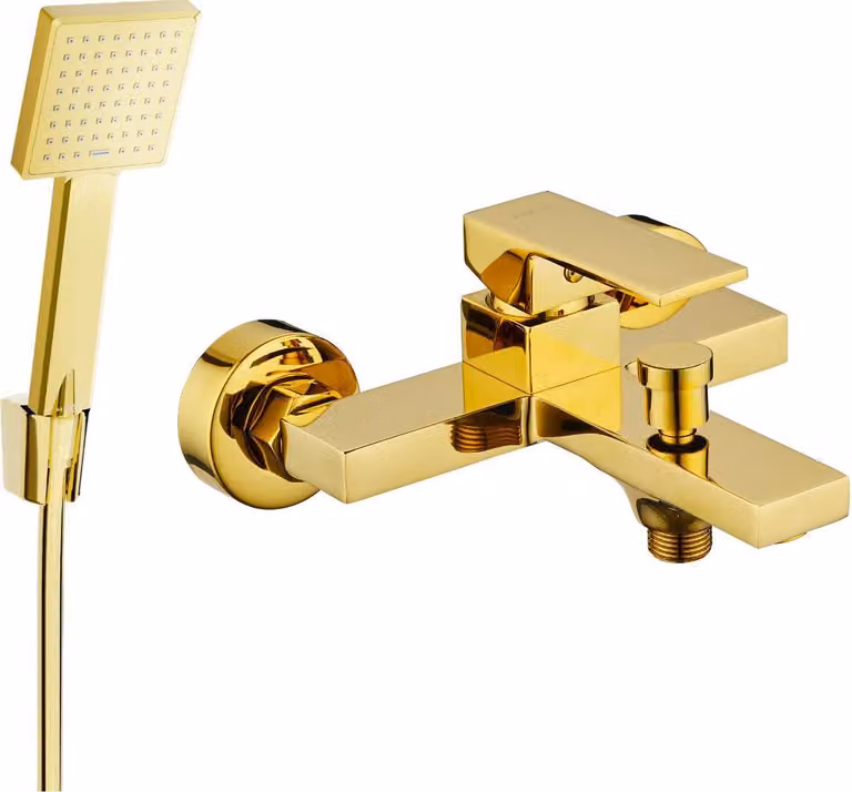 Mexen Uno R45 rubinetto da bagno con set doccia, oro - 7143R45-50