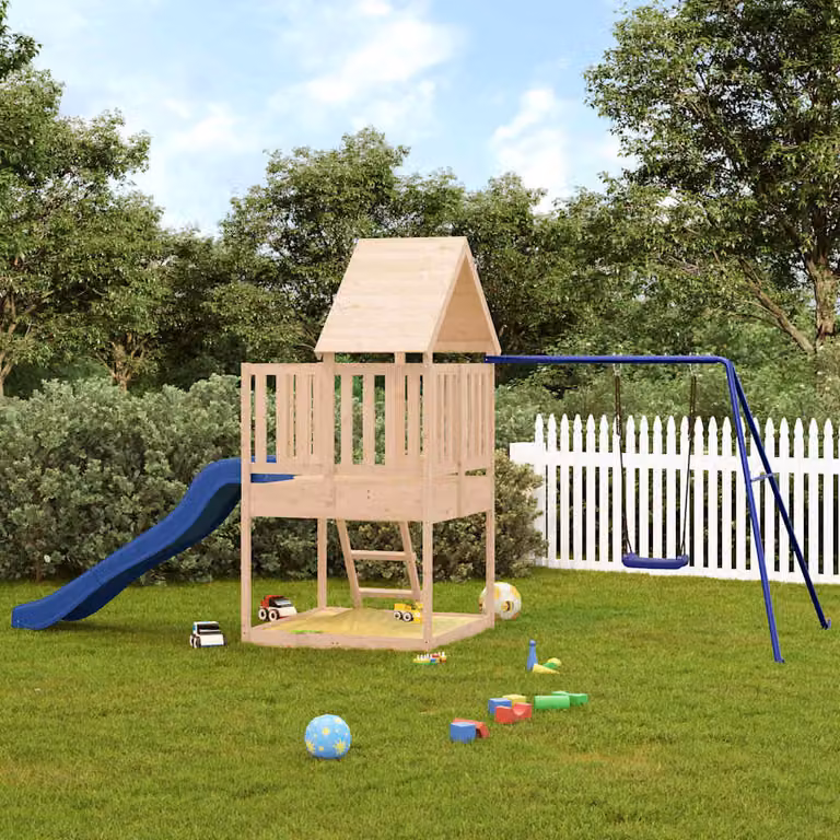 vidaXL Set da Gioco da Esterno in Legno di Pino con Scivolo, Altalena e Sabbiera, Multicolore, L/P/H: 435 x 235 x 228 cm