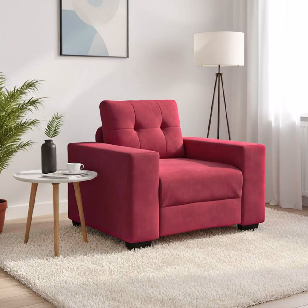 Divano Sedia vidaXL in Velluto Rosso Vino con Braccioli, Design Moderno, L/P/H: 100 x 78 x 80 cm