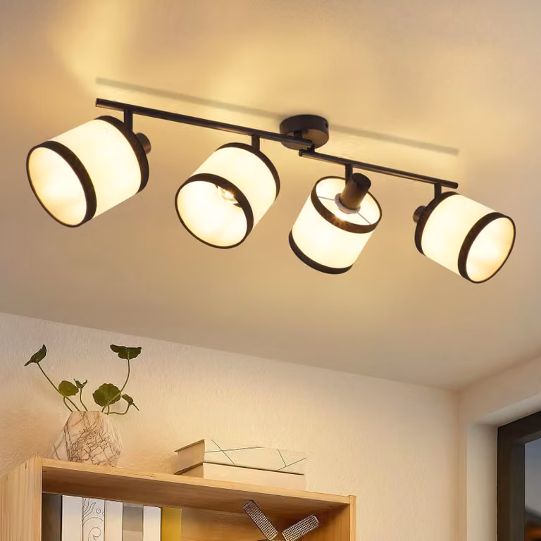 ZMH faretto da soffitto 4 fiamme in tessuto faretto da soffitto nero LED plafoniera E14 faretto vintage orientabile a 350° per camera da letto soggiorno sala studio