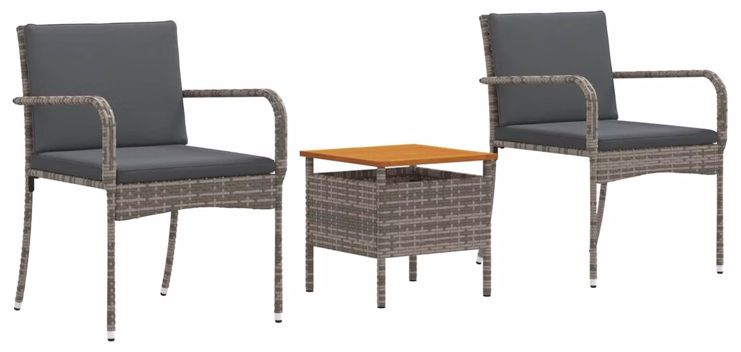 Set Bistro da Giardino con cuscino 3 pcs Grigio polyrattan
