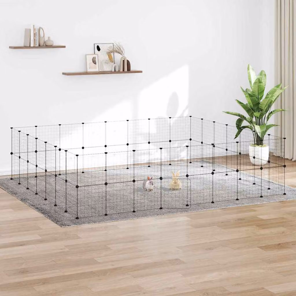 vidaXL Gabbia per Animali in Acciaio con 60 Pannelli e Porta, Colore Nero, L/P/H: 280 x 70 x 245 cm