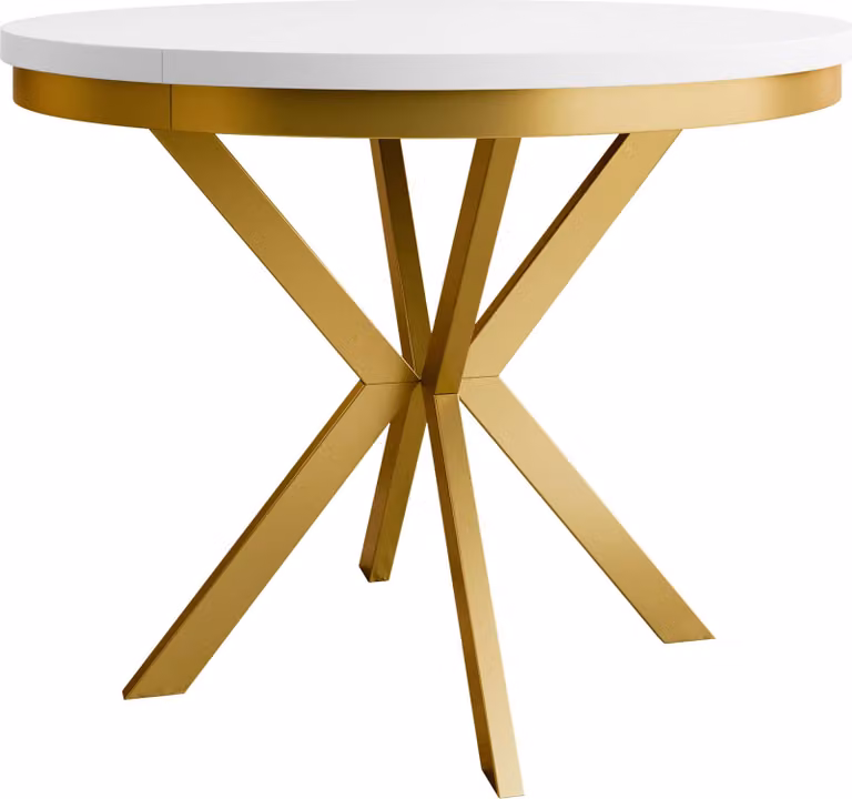 MIRJAN24 Tavolo Edder 100, tavolo da pranzo, gambe in acciaio (colore: oro / bianco artico)