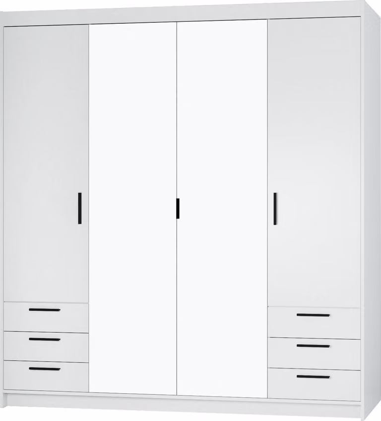 Masseno Armadio a porte battenti ELENORA 176,3 cm Armadio da camera da letto a 4 ante con specchio Bianco