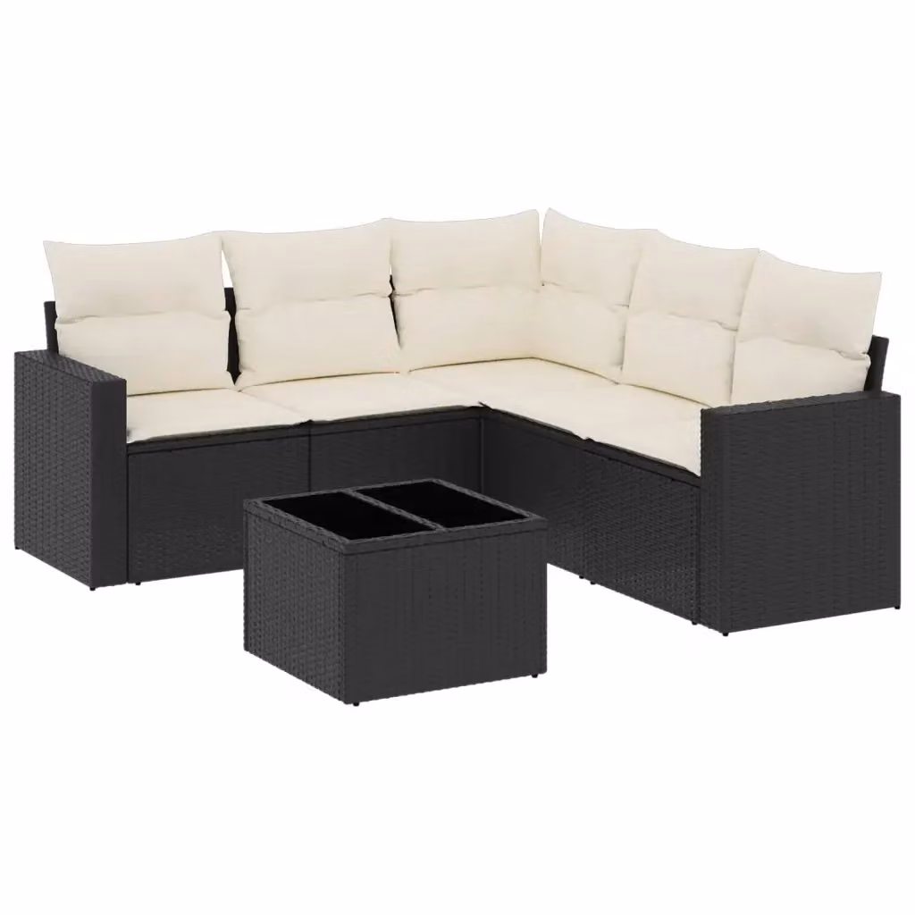 vidaXL Set Divano da Giardino a L con Tavolino da Caffè in Polyrattan Nero e Cuscini Imbottiti – 2