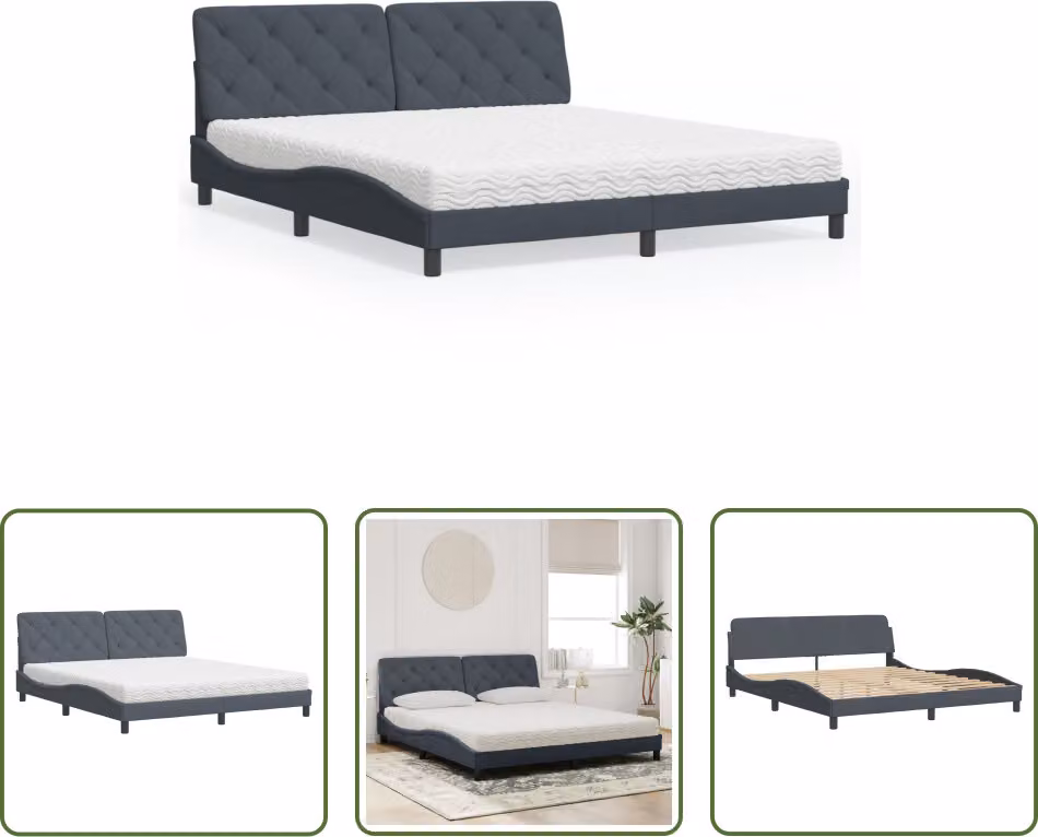 The Living Store Letto con materasso grigio scuro 180x200 cm in velluto
