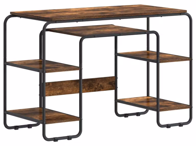 Scrivania con spazio contenitivo, legno noce affumicato, dimensioni 113,5 x 52 x 75,5 cm